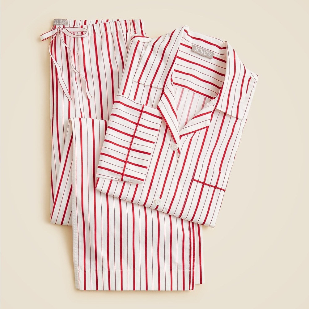 J Crew Cotton poplin long-sleeve pajama in peppermint stripe CP547 TOP ONLY